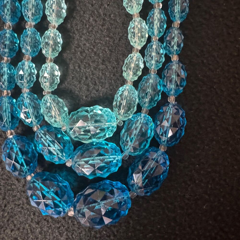 Vintage Ombre Jewelry Set 3 Strand Fashion Necklace Beaded Matching Earring Blue - Picture 3 of 8